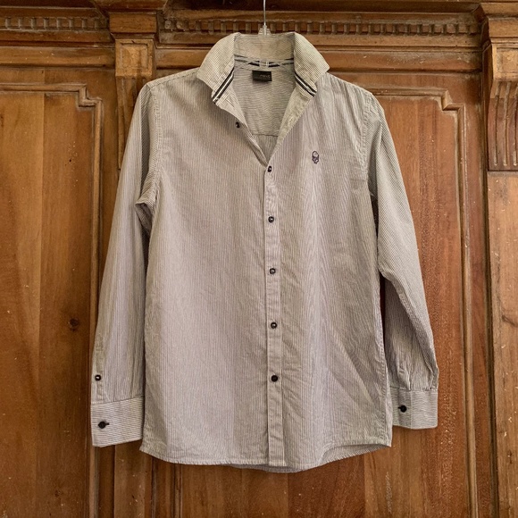 NEXT UK Boys Striped Cotton Button Up Shirt With Tie Size 13 YRS - Picture 7 of 15